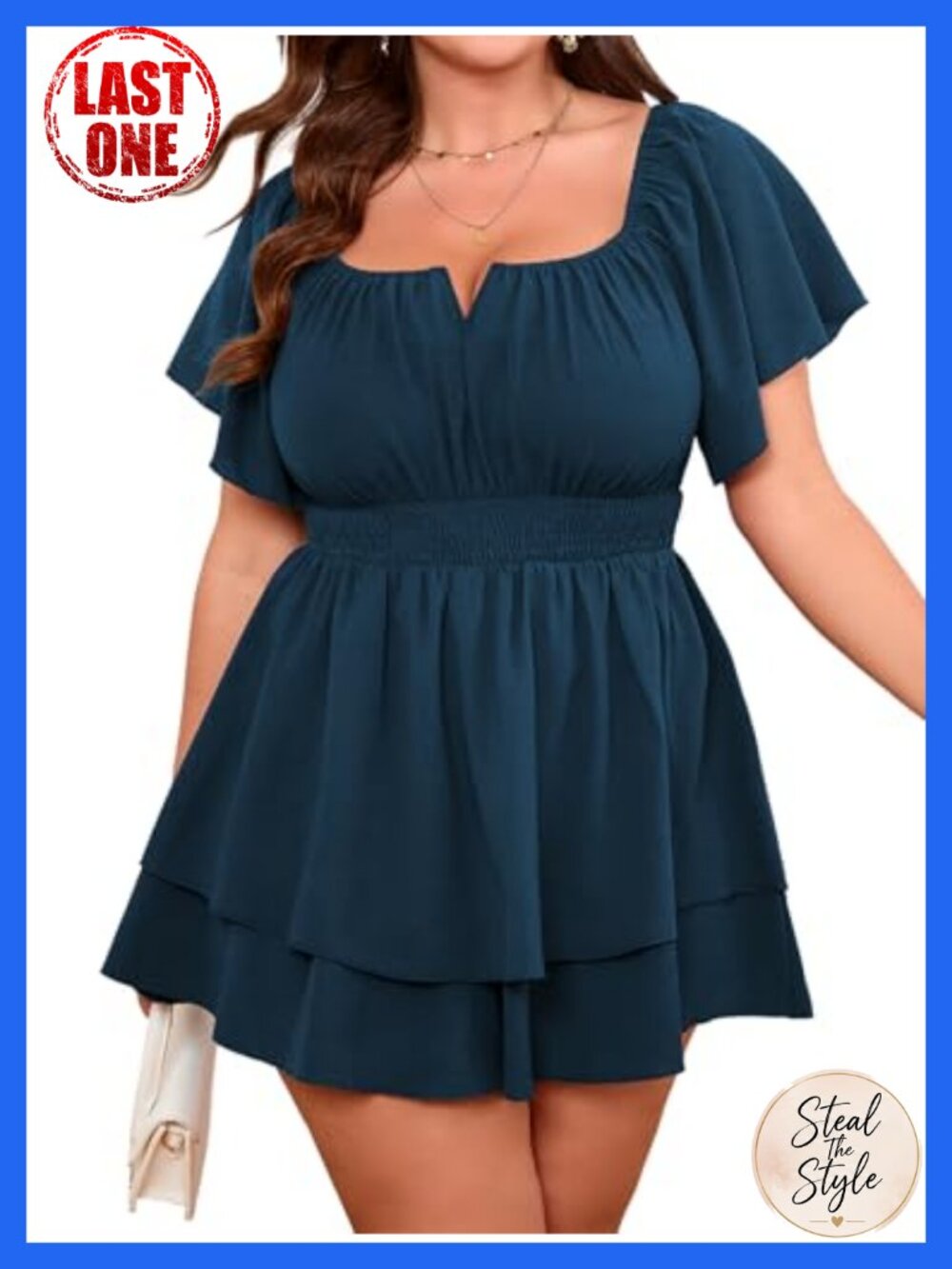 Plus Size Boho Romper Jumpsuit with Ruffle Hem & Shorts Summer